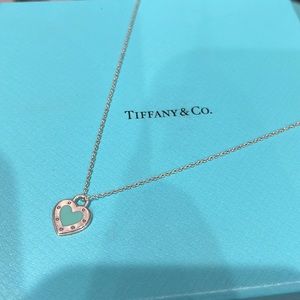 Tiffany and Co Please return to love silver and blue enamel heart necklace
